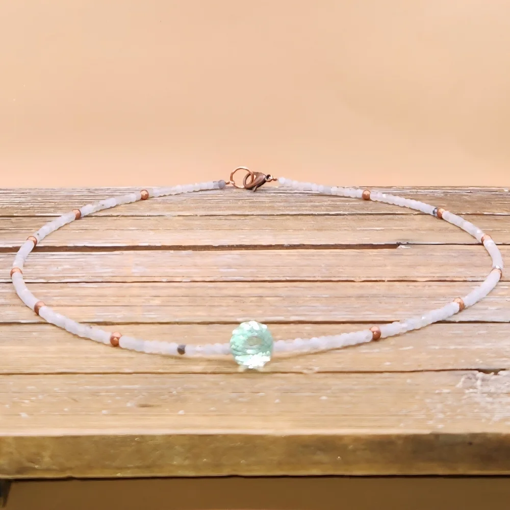 Aquamarine, Green Amethyst and Copper Beaded Necklace